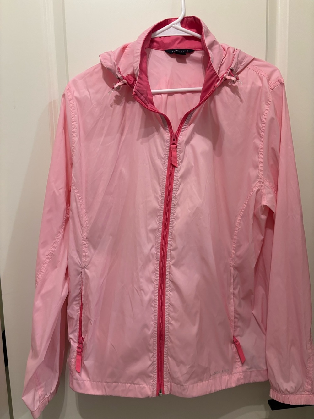 Lands End Light Pink Windbreaker Rain Jacket with Hood Size Large
